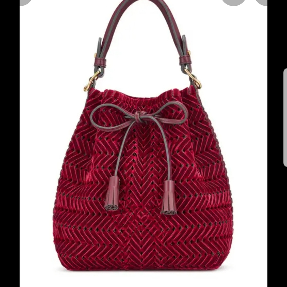Anya Hindmarch oxblood drawstring bag